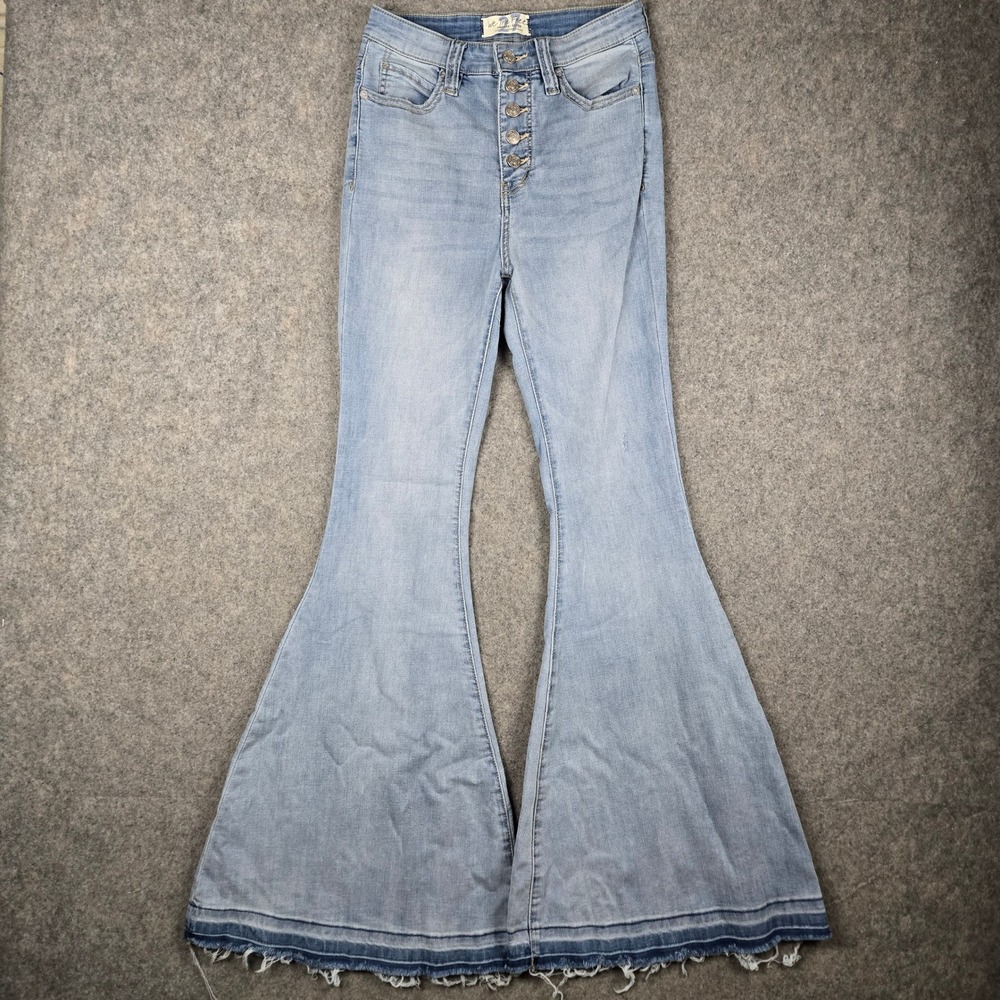 Free‎ People Flare Jeans Womens 27 Blue High Rise Button Fly Boho Penny Pull On